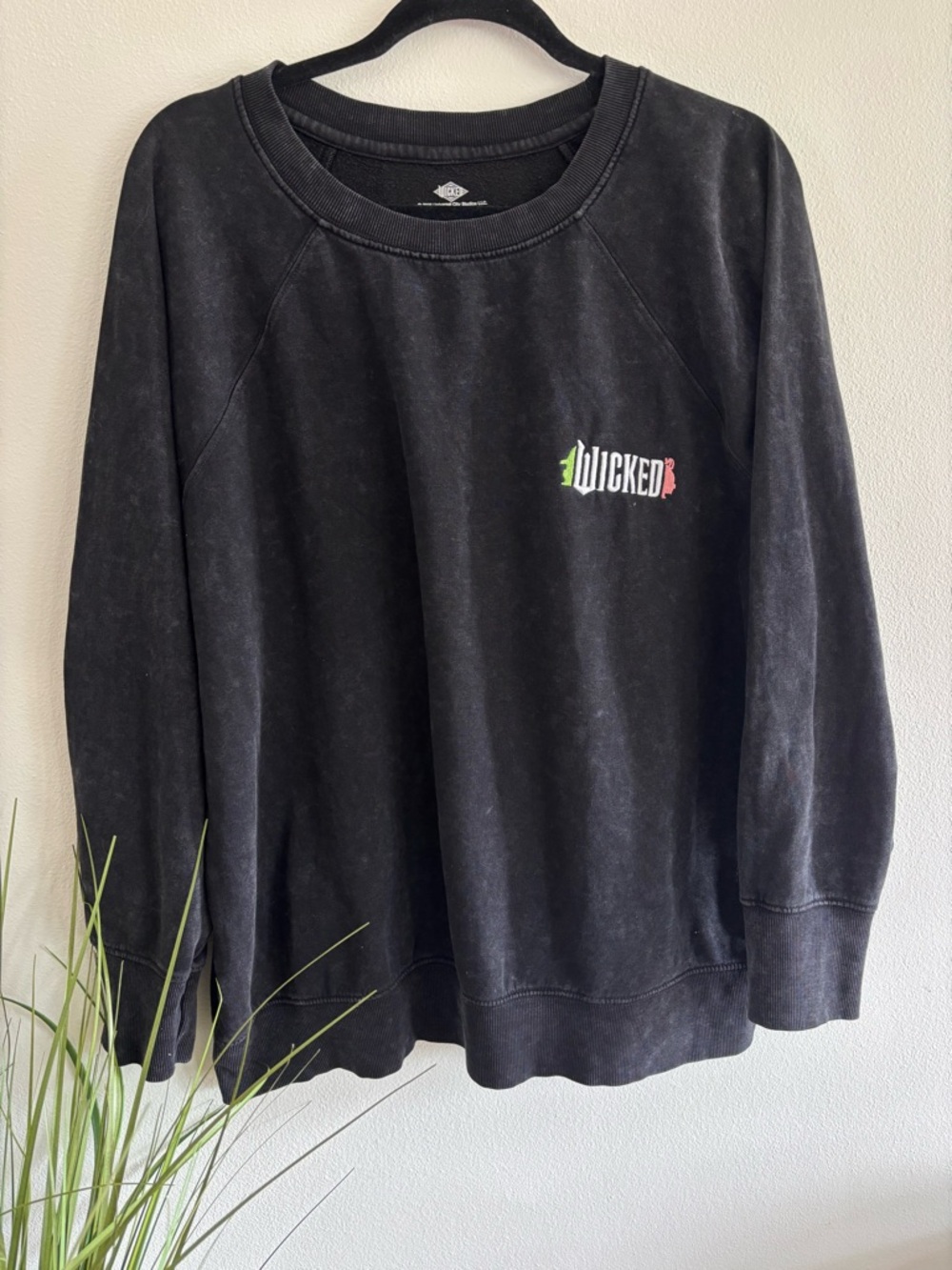 Wicked Universal Studio Acid Wash Gray Crew 💚🩷
